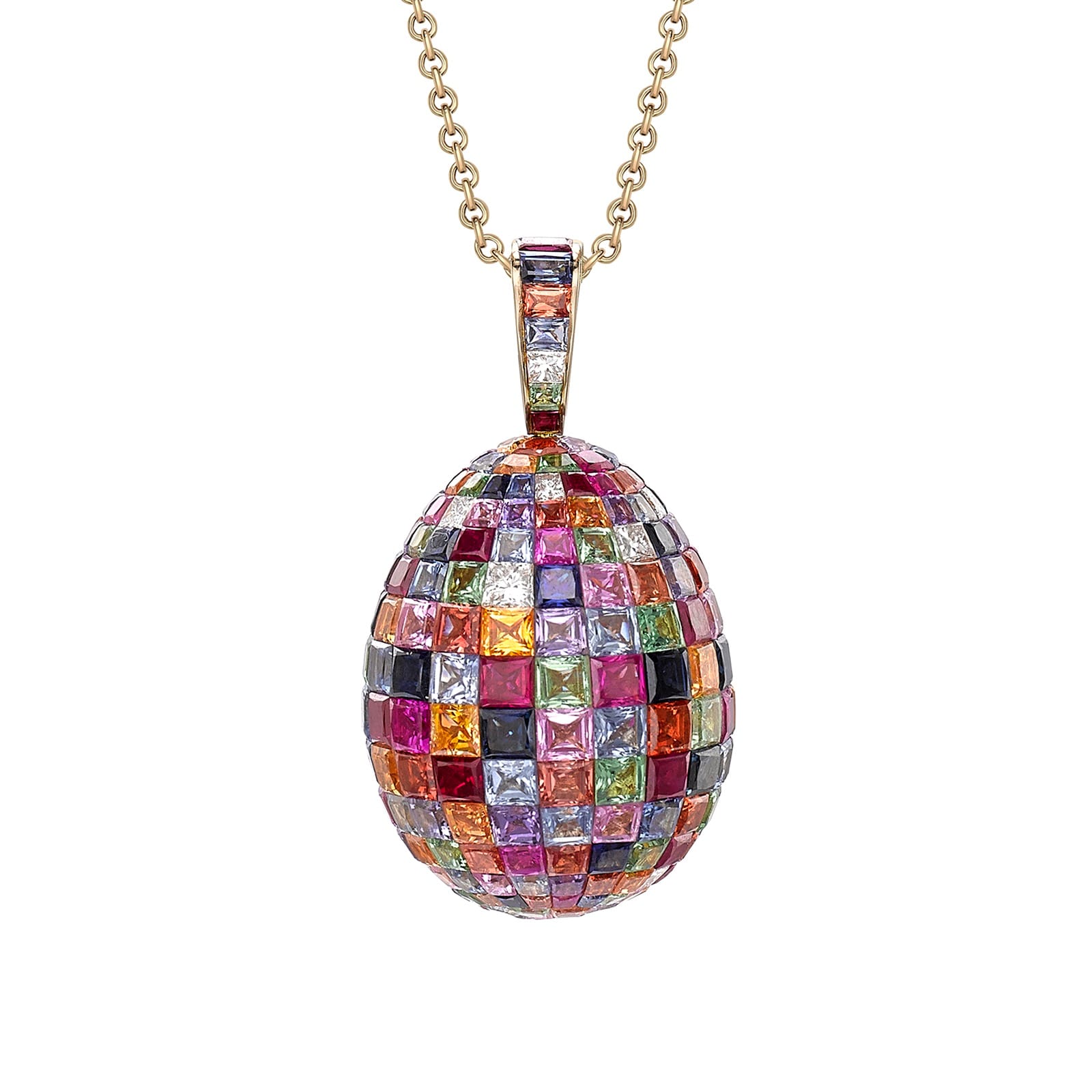 Fabergé Imperial 18ct Yellow Gold Ruby, Sapphire & Diamond Mosaic Egg Pendant