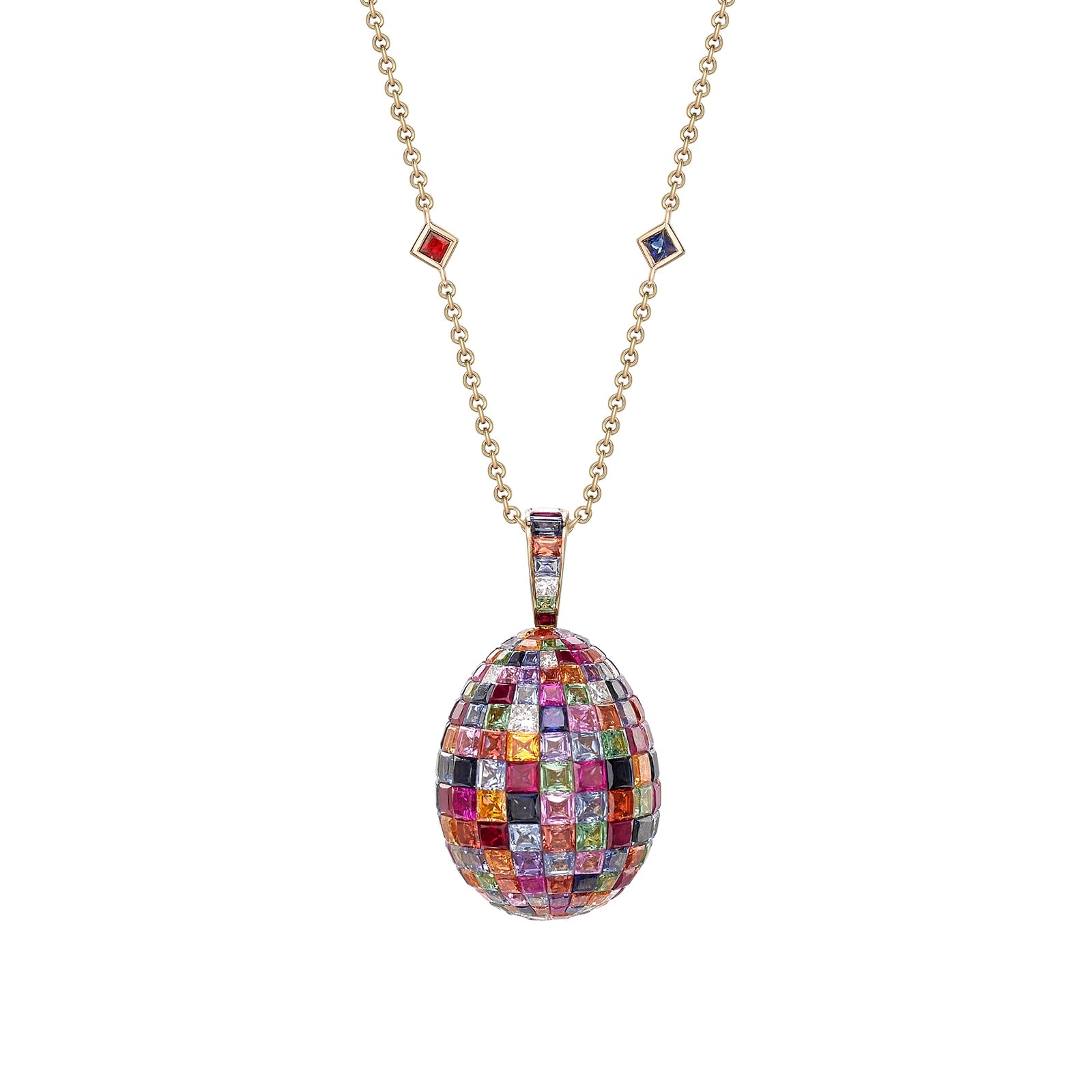 Fabergé Imperial 18ct Yellow Gold Ruby, Sapphire 
Diamond Mosaic Egg Pendant