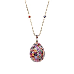 Fabergé Imperial 18ct Yellow Gold Ruby, Sapphire 
Diamond Mosaic Egg Pendant