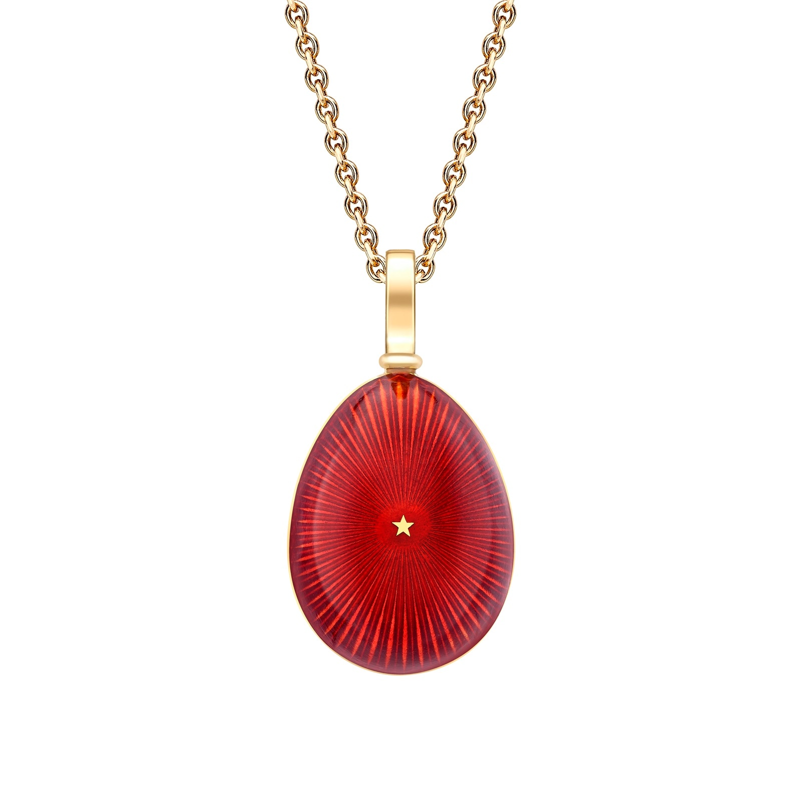 Fabergé Heritage 18ct Yellow Gold Red Enamel Starburst Egg Pendant