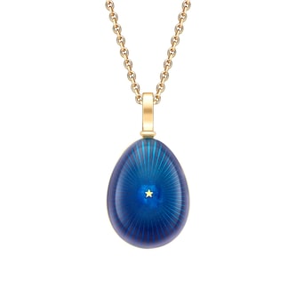 Fabergé Heritage 18ct Yellow Gold Blue Enamel Starburst Egg Pendant