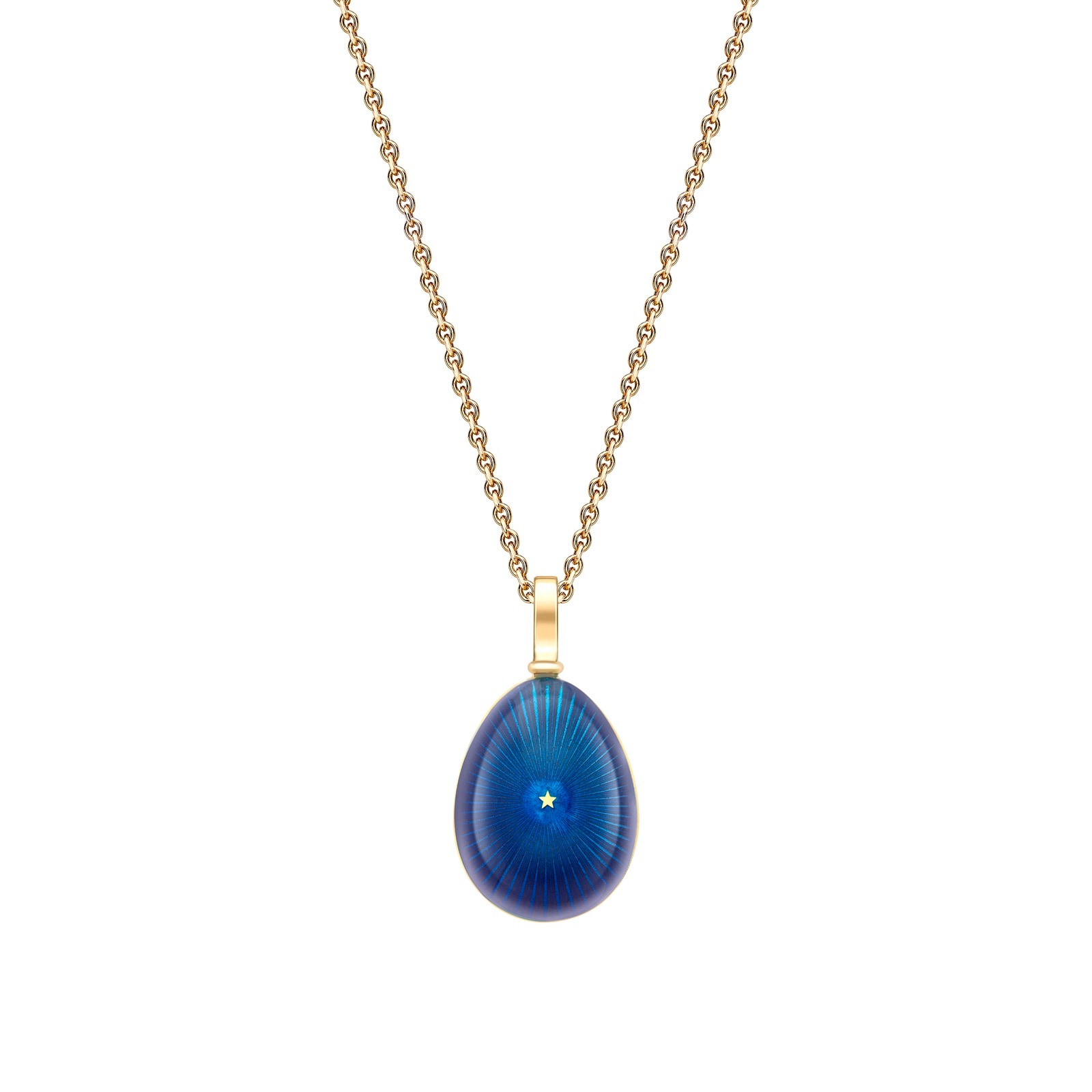 Fabergé Heritage 18ct Yellow Gold Blue Enamel Starburst Egg Pendant