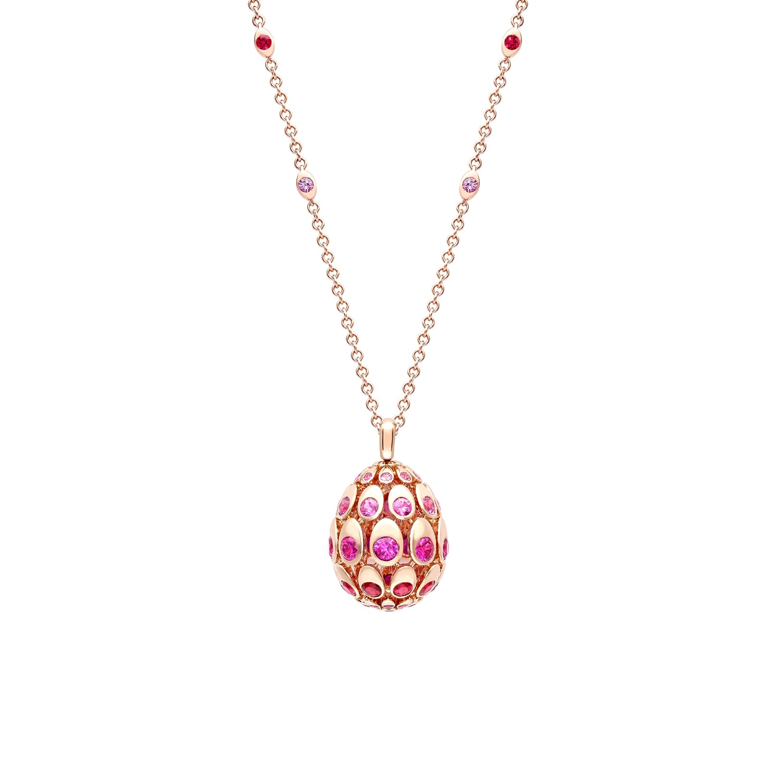 Fabergé Colours Of Love 18ct Rose Gold Cosmic Curve Ruby 
Pink Sapphire Egg Pendant