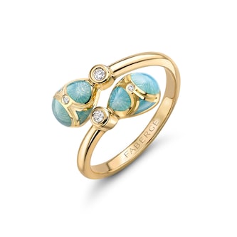 Fabergé Heritage 18ct Yellow Gold Turquoise & 0.04ct Diamond Guilloché Enamel Crossover Ring Fabergé Heritage 18ct Yellow Gold Turquoise & 0.04ct Diamond Guilloché Enamel Crossover Ring