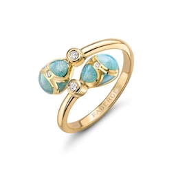 37280376 - Heritage 18ct Yellow Gold Turquoise & 0.04ct Diamond Guilloché Enamel Crossover Ring