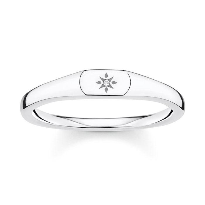 Thomas Sabo Sterling Silver Cubic Zirconia Star Signet Ring - Ring Size N