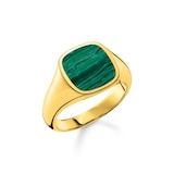 Thomas Sabo Mens Yellow Gold Plated Green Signet Ring