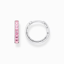 37300727 - Ladies Sterling Silver Pink Crystal Hoop Earrings