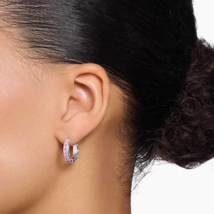 Thomas Sabo Ladies Sterling Silver Pink Crystal Hoop Earrings