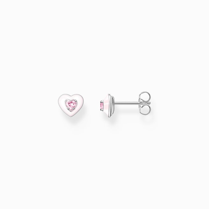 Thomas Sabo Ladies Sterling Silver Heart Shaped Pink Stone Stud Earrings