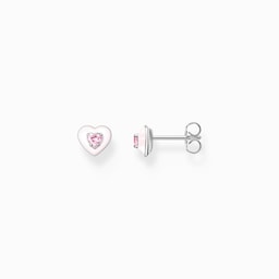 37300739 - Ladies Sterling Silver Heart Shaped Pink Stone Stud Earrings