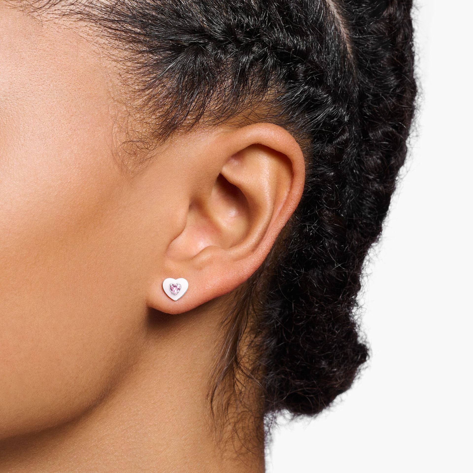 Thomas Sabo Ladies Sterling Silver Heart Shaped Pink Stone Stud Earrings