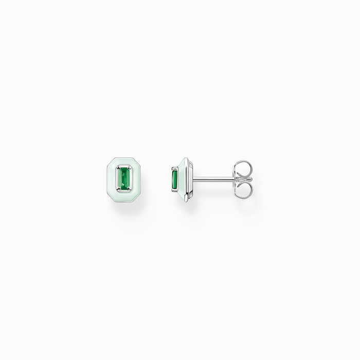 Thomas Sabo Ladies Sterling Silver Octagon Shaped Green Stone Stud Earrings