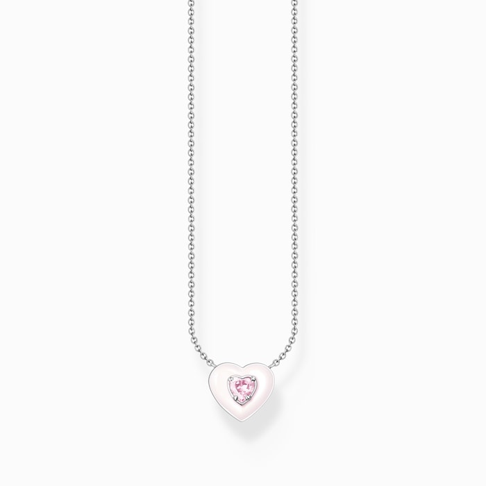 Thomas Sabo Ladies Sterling Silver Heart Shaped Pink Stone Necklace