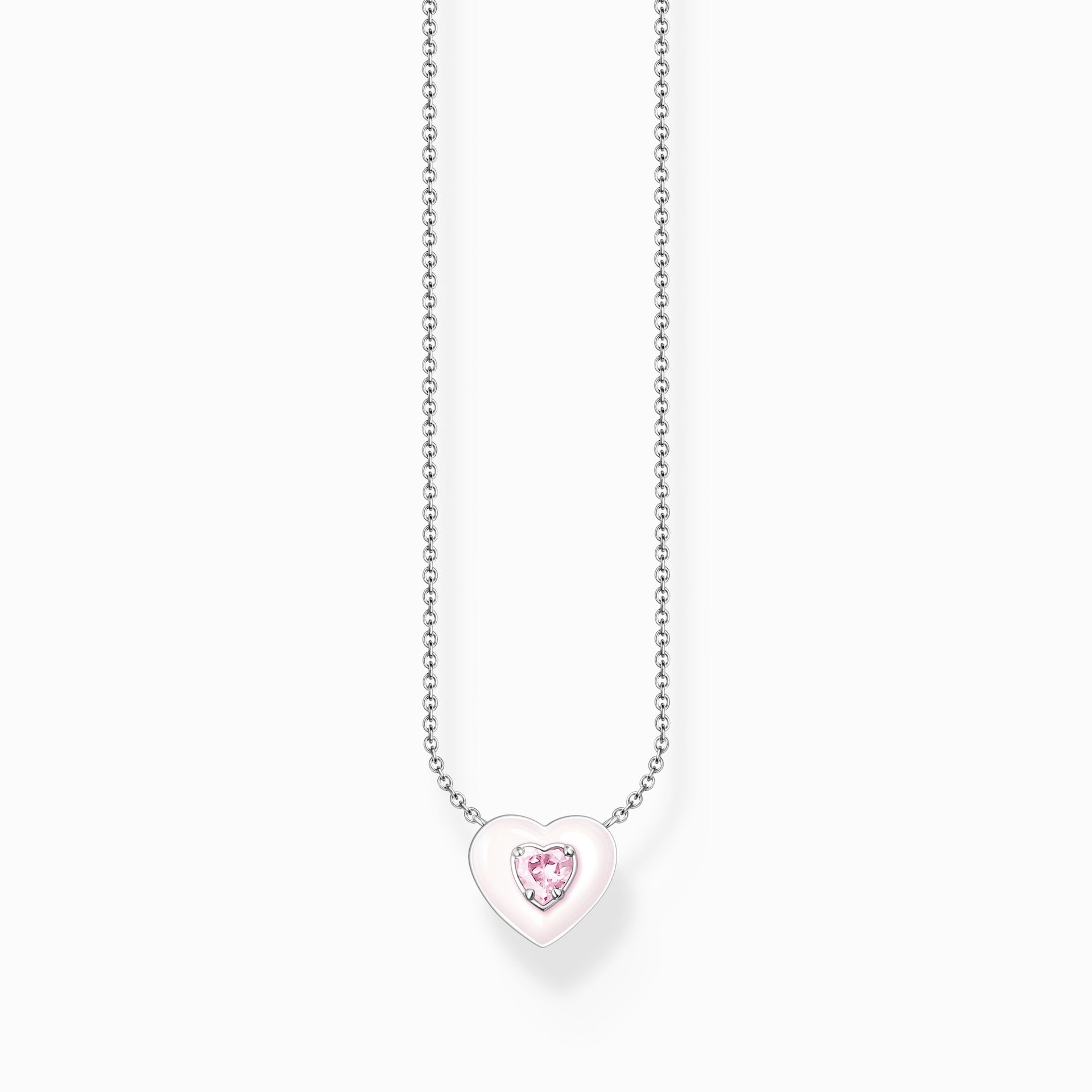 Thomas Sabo Ladies Sterling Silver Heart Shaped Pink Stone Necklace