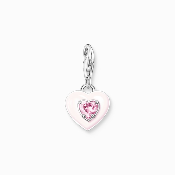 Thomas Sabo Ladies Sterling Silver Heart Shaped Pink Stone Charm Pendant