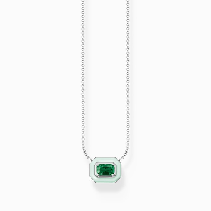 Thomas Sabo Ladies Sterling Silver Octagon Shaped Green Stone Necklace