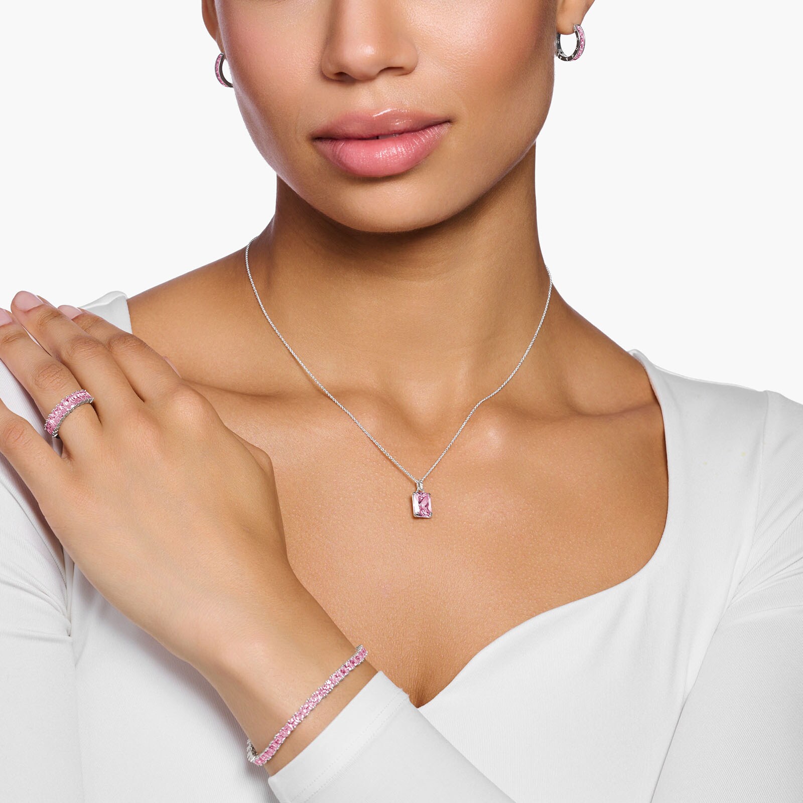 Thomas Sabo Sterling Silver Pink Cubic Zirconia Necklace Thomas Sabo Sterling Silver Pink Cubic Zirconia Necklace