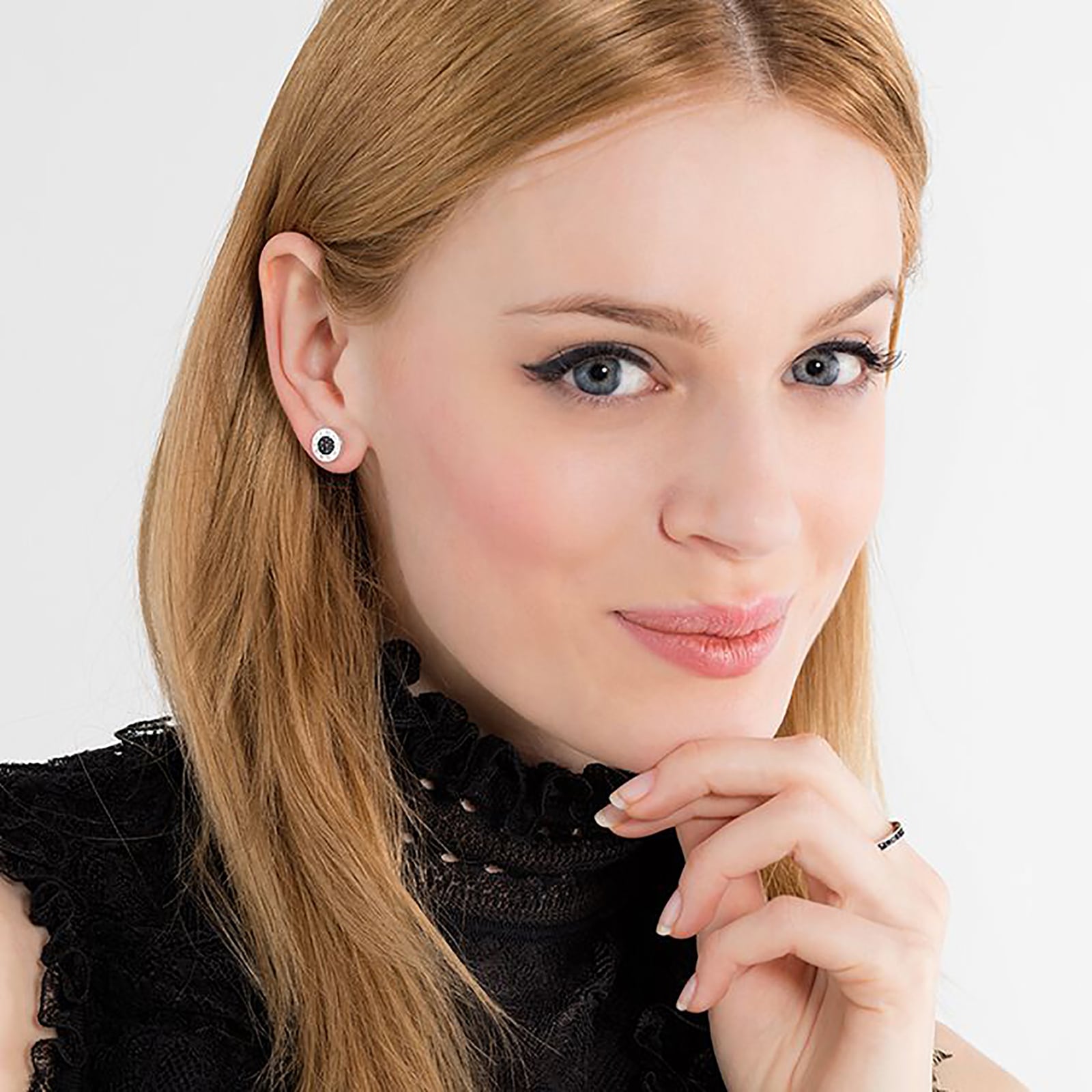 Thomas Sabo Sterling Silver Black Pave Stud Earrings