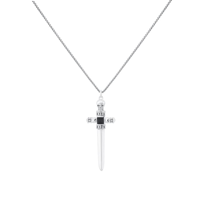 Thomas Sabo Mens Sterling Silver Dark 45-50cm Sword Pendant