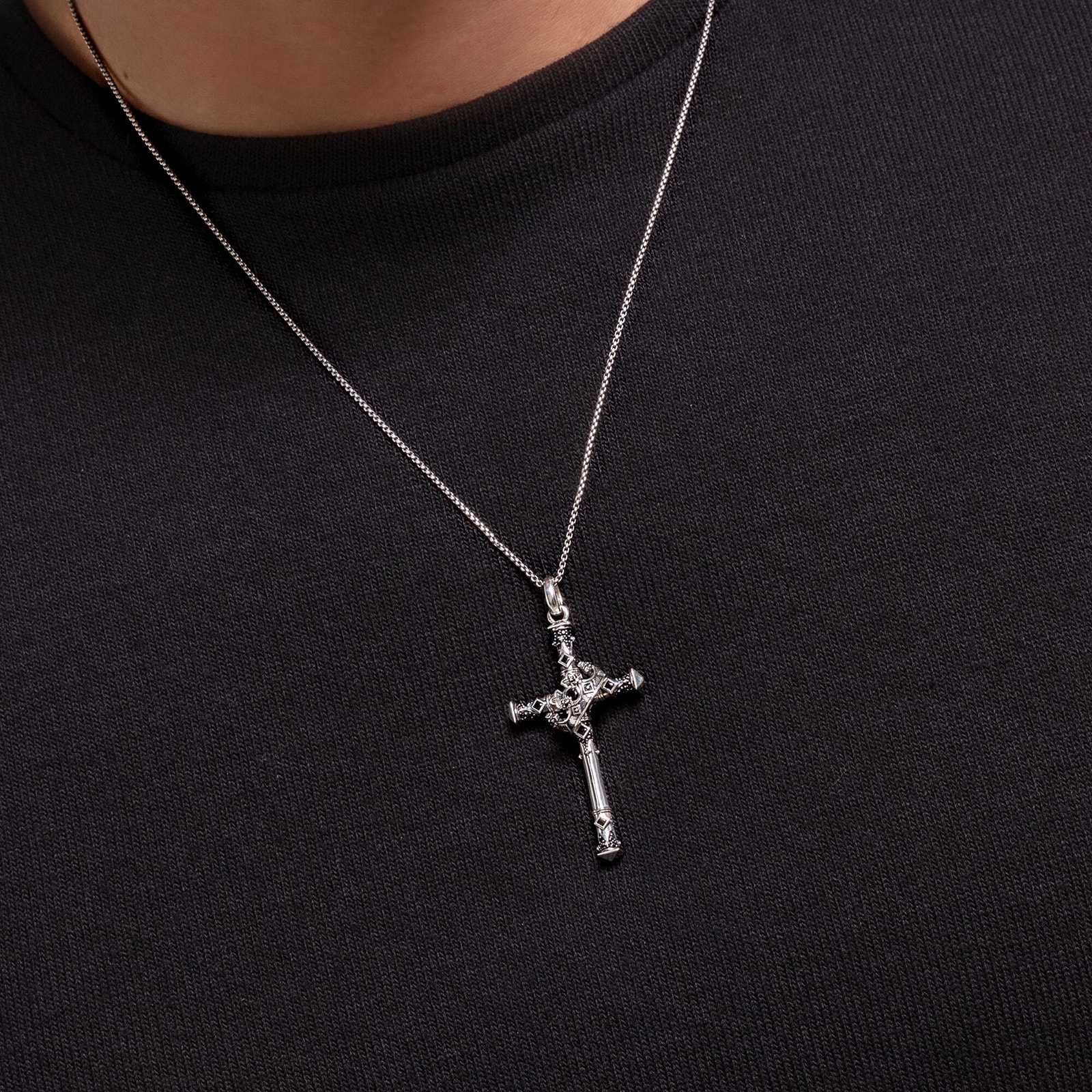 Mens cubic zirconia hot sale cross necklace