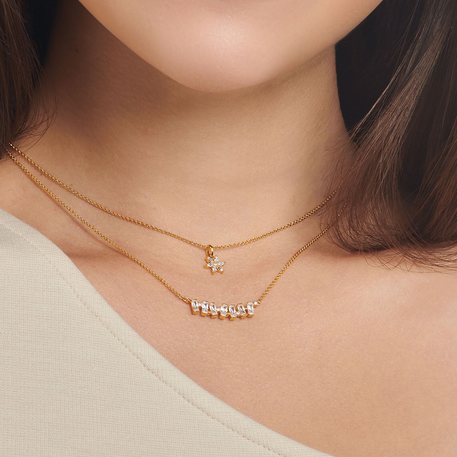 Thomas Sabo Yellow Gold Coloured Cubic Zirconia Baguette 38-45cm Necklace