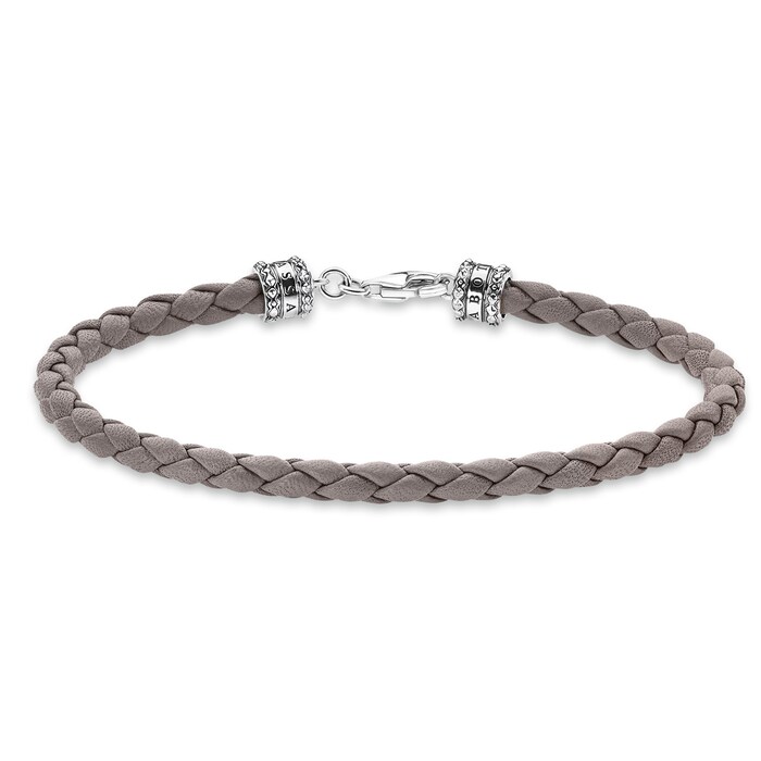 Thomas Sabo Mens Sterling Silver Grey Leather 19cm Bracelet