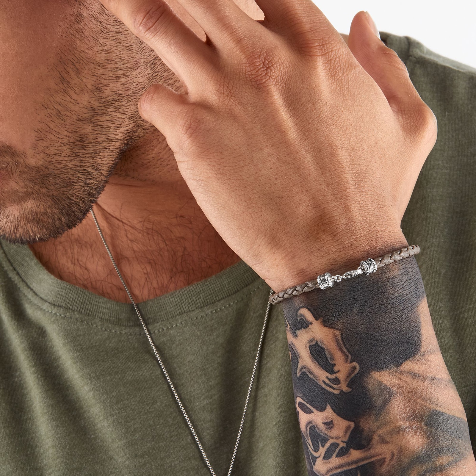 Thomas Sabo Mens Sterling Silver Grey Leather 19cm Bracelet