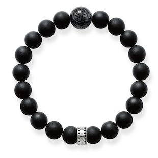 Thomas Sabo Mens Sterling Silver Obsidian Bead 19cm Bracelet