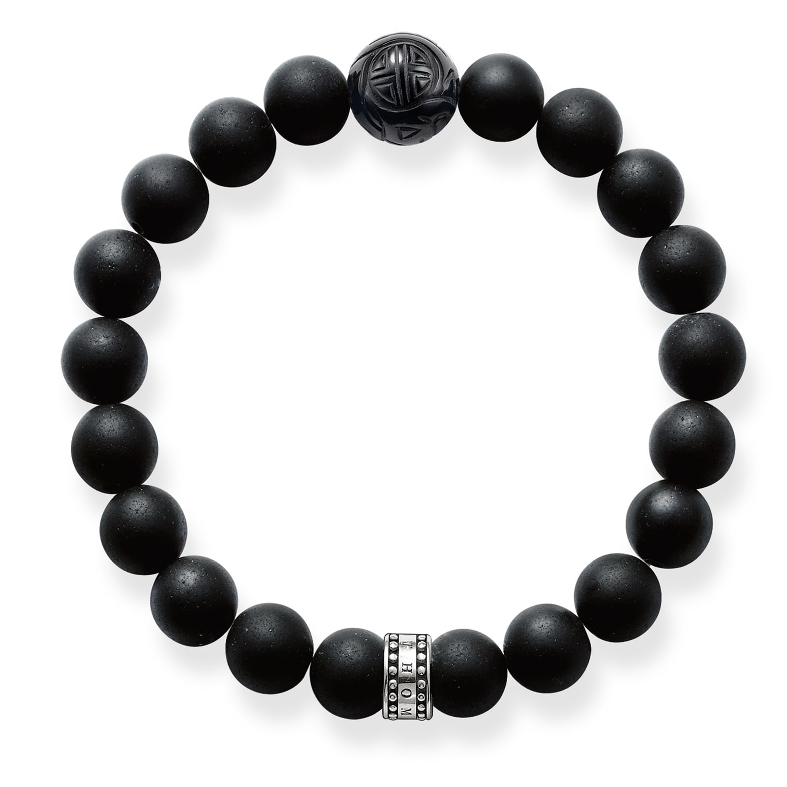 Thomas Sabo Mens Sterling Silver Obsidian Bead 19cm Bracelet