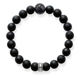 37300866 - Mens Sterling Silver Obsidian Bead 19cm Bracelet
