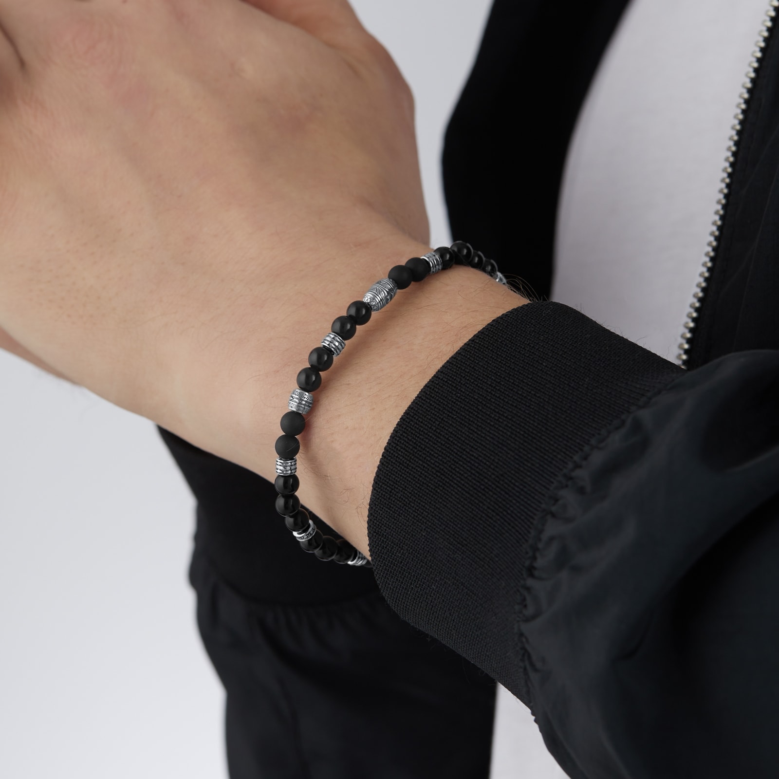 Thomas Sabo Mens Dark Obsidian Bead 19cm Bracelet