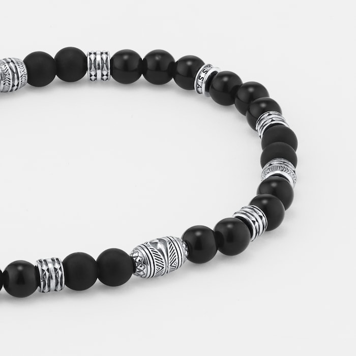 Thomas Sabo Mens Dark Obsidian Bead 19cm Bracelet