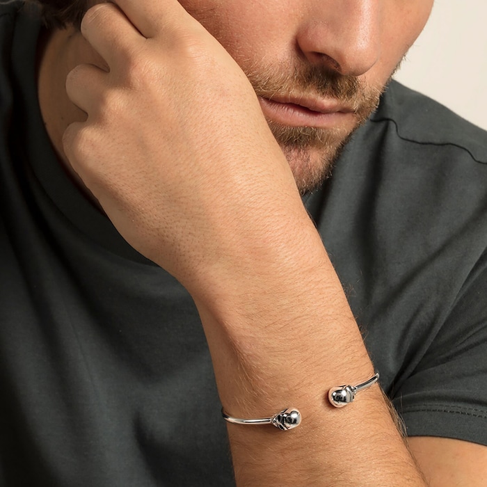 Thomas Sabo Mens Sterling Silver Blackened Skull Bangle