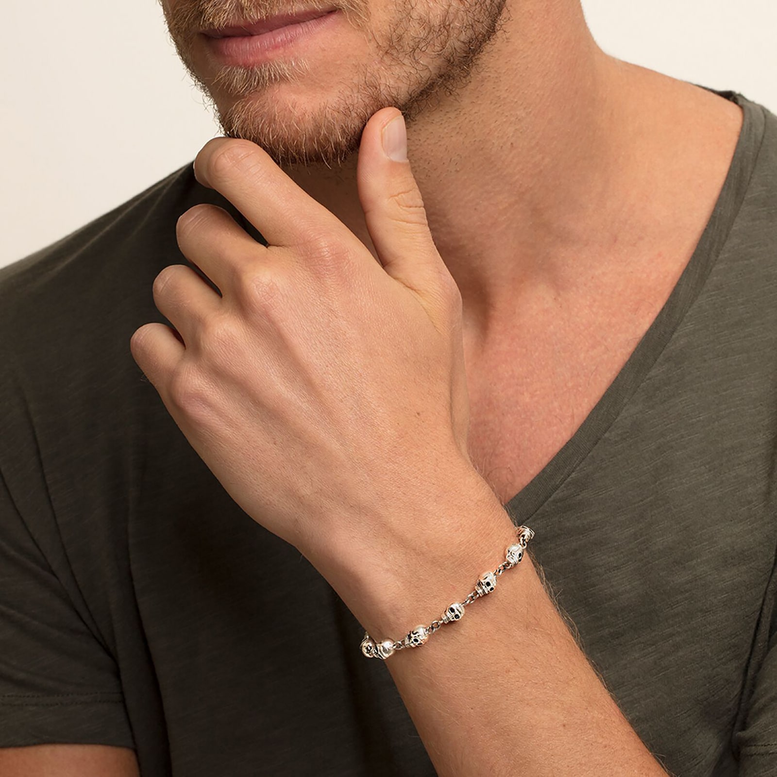 Thomas Sabo Mens Sterling Silver 16-19cm Skull Bracelet