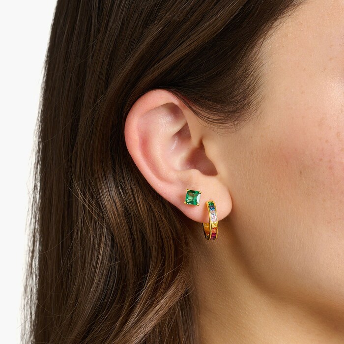 Thomas Sabo 18ct Yellow Gold Plated Green Stone Stud Earrings