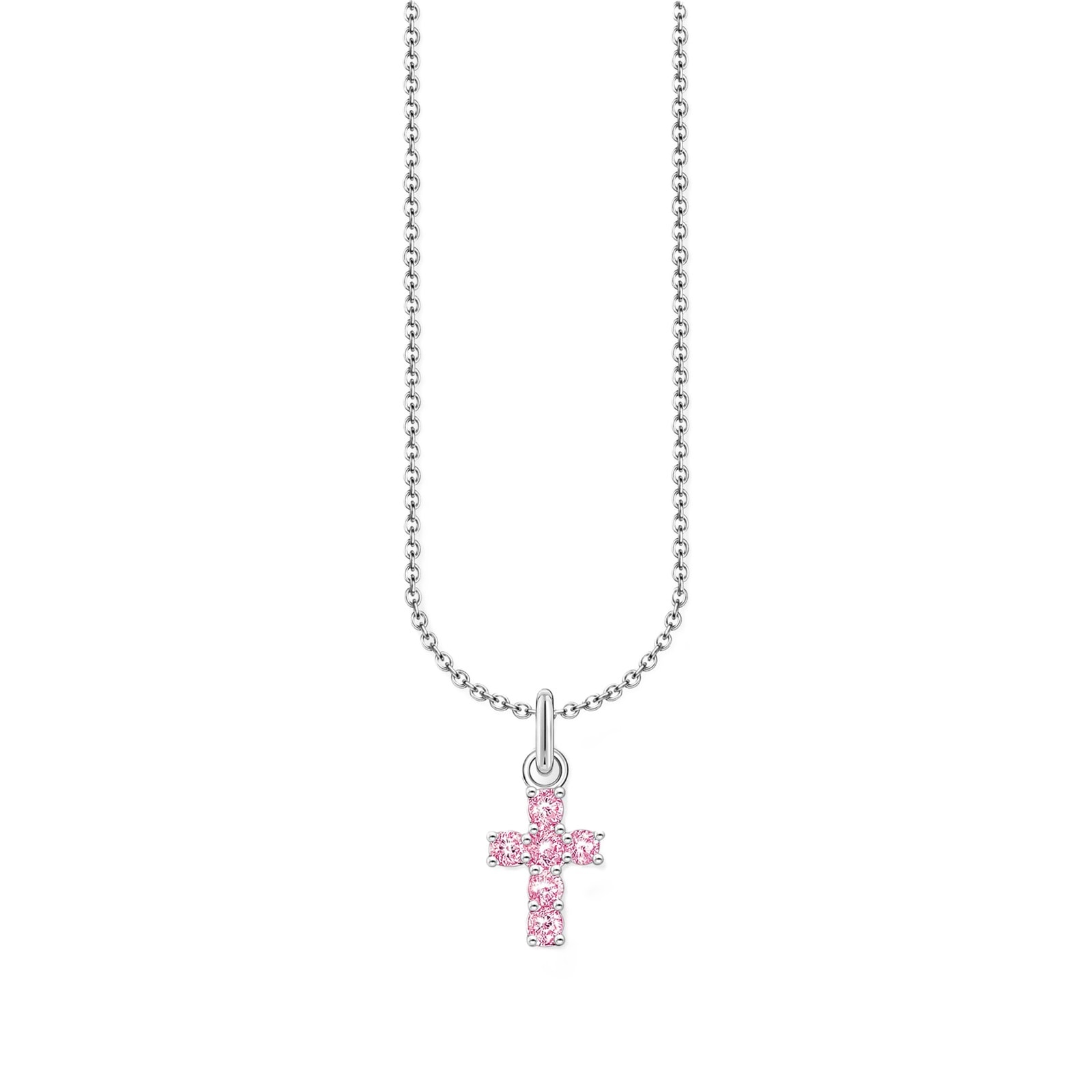 Thomas Sabo Sterling Silver Pink Cubic Zirconia Stone Cross Pendant Necklace Thomas Sabo Sterling Silver Pink Cubic Zirconia Stone Cross Pendant Necklace