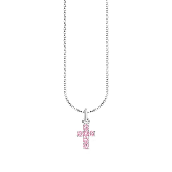 Thomas Sabo Sterling Silver Pink Cubic Zirconia Stone Cross Pendant Necklace