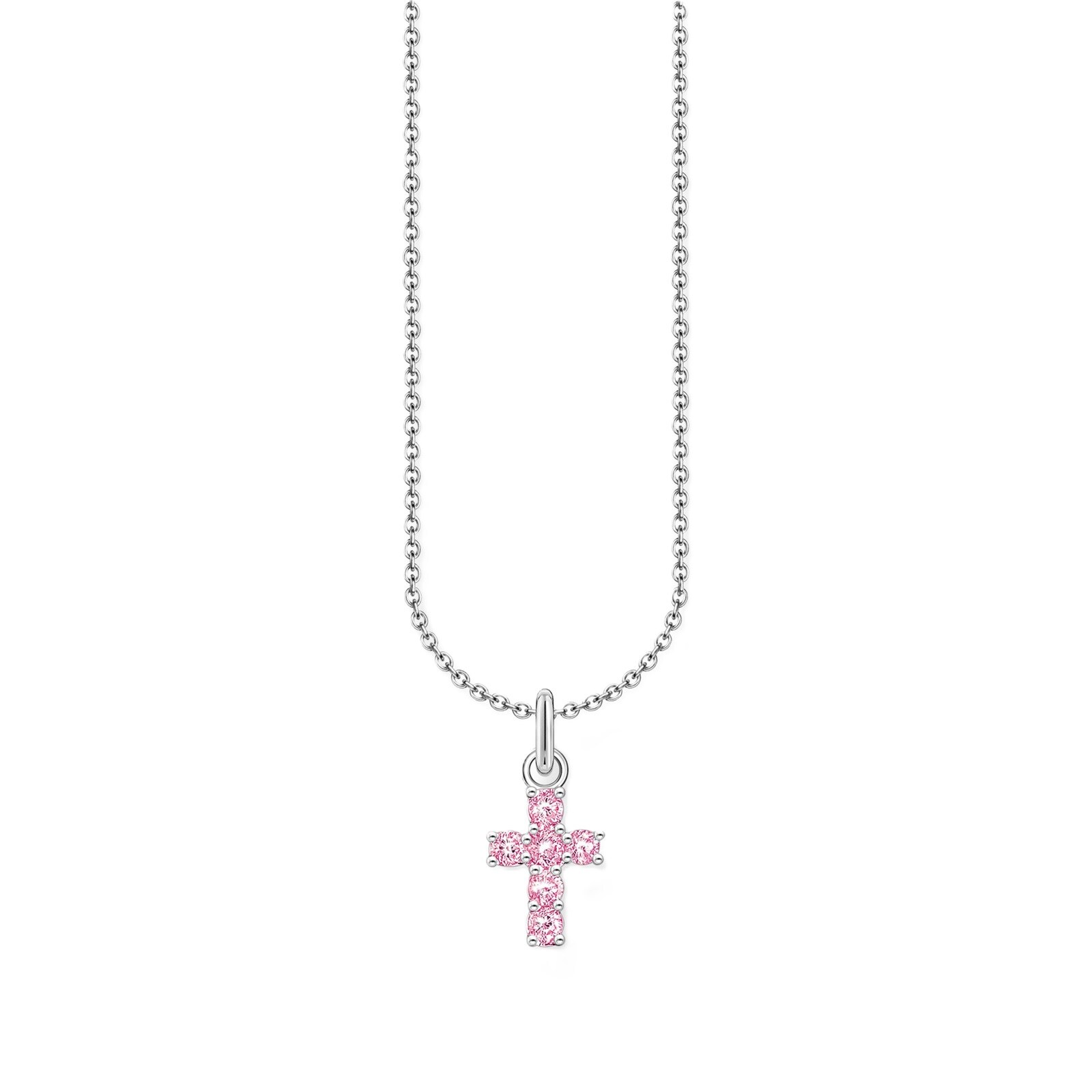 Thomas Sabo Sterling Silver Pink Cubic Zirconia Stone Cross Pendant Necklace