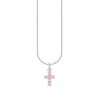 Thomas Sabo Sterling Silver Pink Cubic Zirconia Stone Cross Pendant Necklace