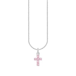 37300934 - Sterling Silver Pink Cubic Zirconia Stone Cross Pendant Necklace