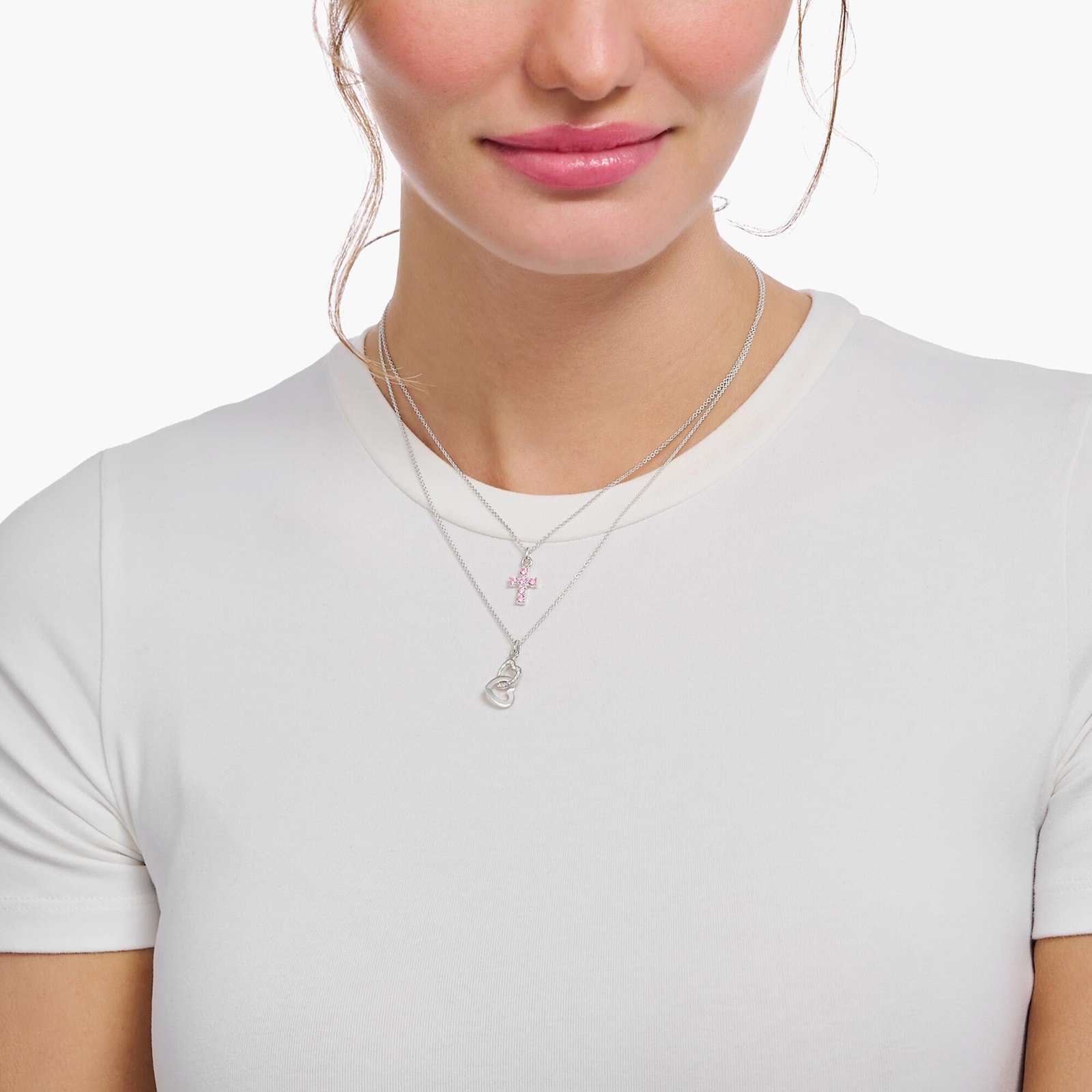 Thomas Sabo Sterling Silver Pink Cubic Zirconia Stone Cross Pendant Necklace Thomas Sabo Sterling Silver Pink Cubic Zirconia Stone Cross Pendant Necklace