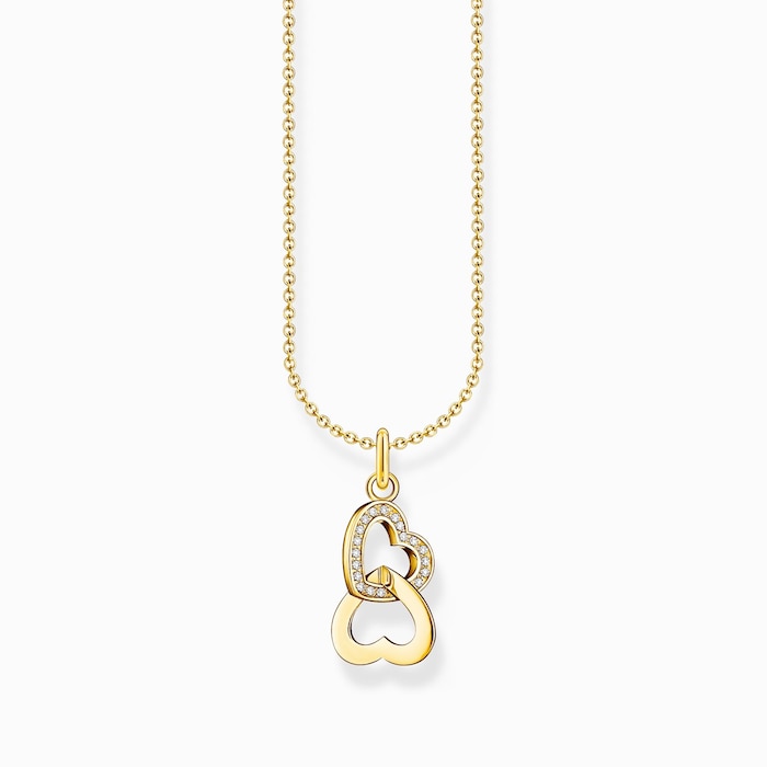 Thomas Sabo Yellow Gold Coloured Cubic Zirconia Stone Intertwined Hearts Pendant Necklace