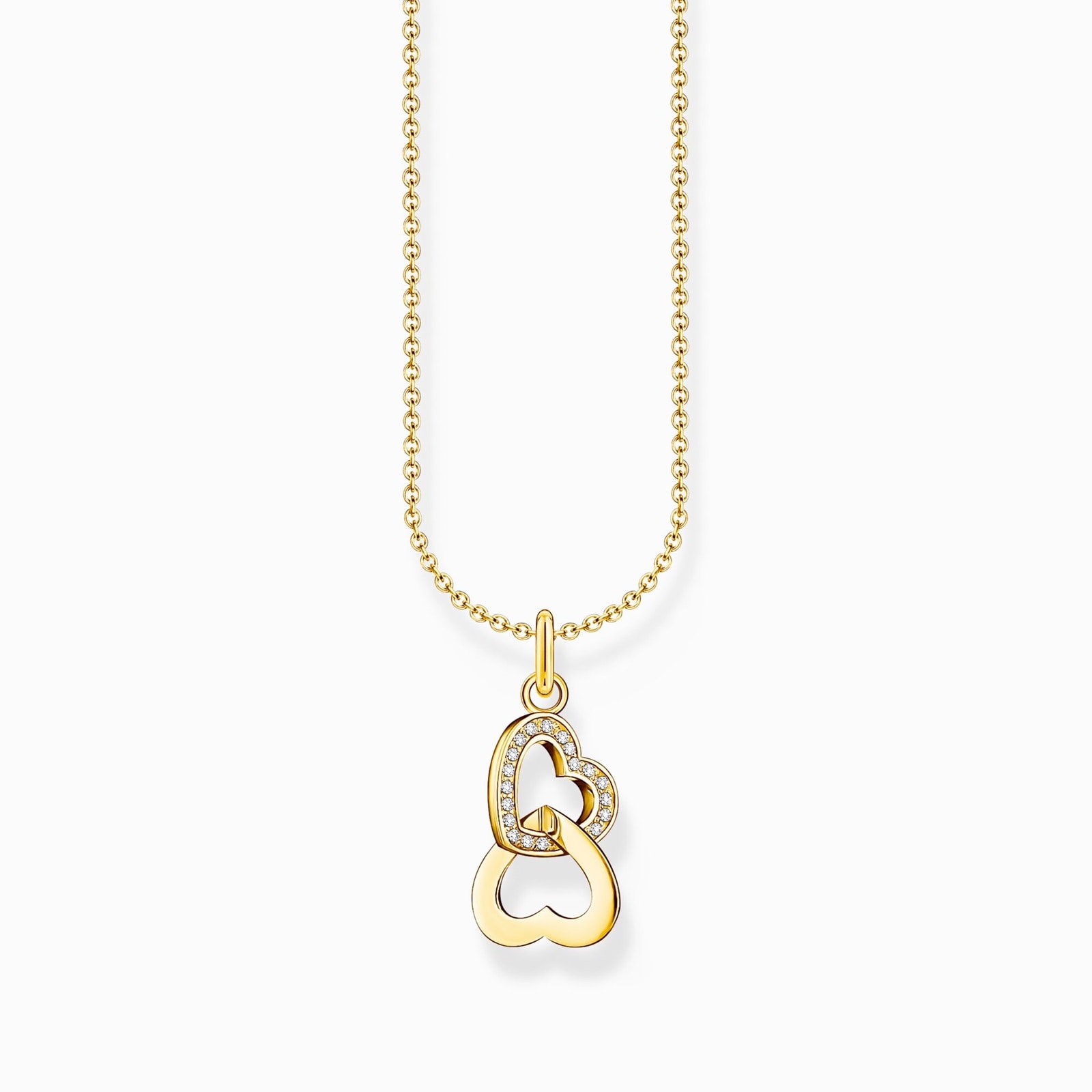 Thomas Sabo Yellow Gold Coloured Cubic Zirconia Stone Intertwined Hearts Pendant Necklace