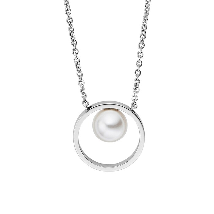 Skagen Agnethe Short Silver-tone Pearl Pendant Necklace