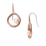 Skagen Agnethe Rose-Tone Stainless Steel Pearl Drop Earrings