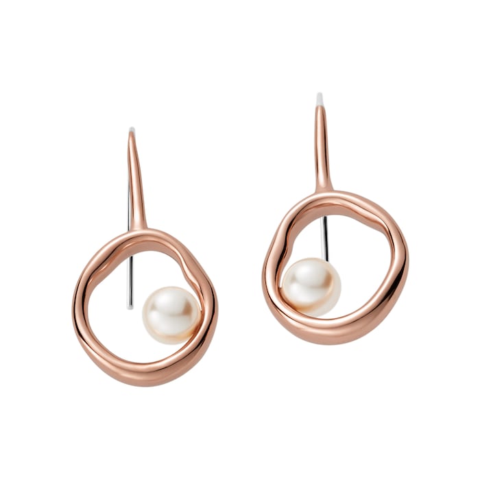 Skagen Agnethe Rose-Tone Stainless Steel Pearl Drop Earrings