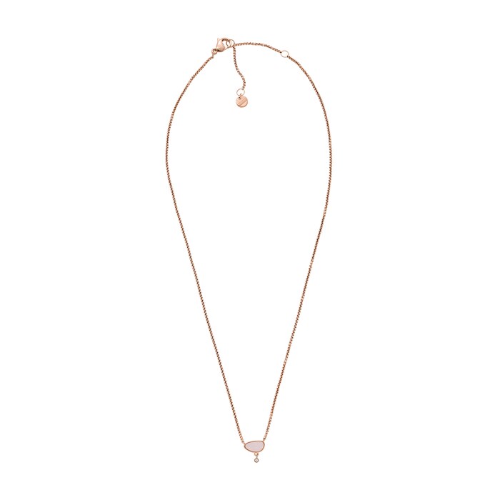 Skagen Sea Glass Rose Gold Tone Pink Glass Necklace