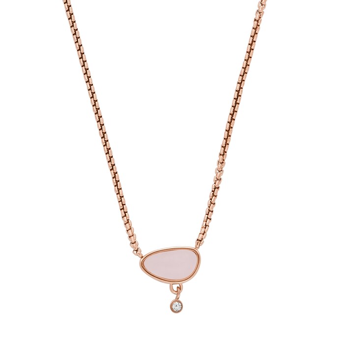 Skagen Sea Glass Rose Gold Tone Pink Glass Necklace