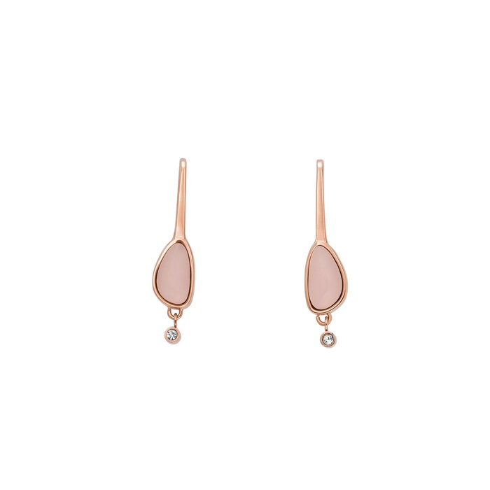 Skagen Sea Glass Rose Gold Tone Pink Glass Drop Earrings